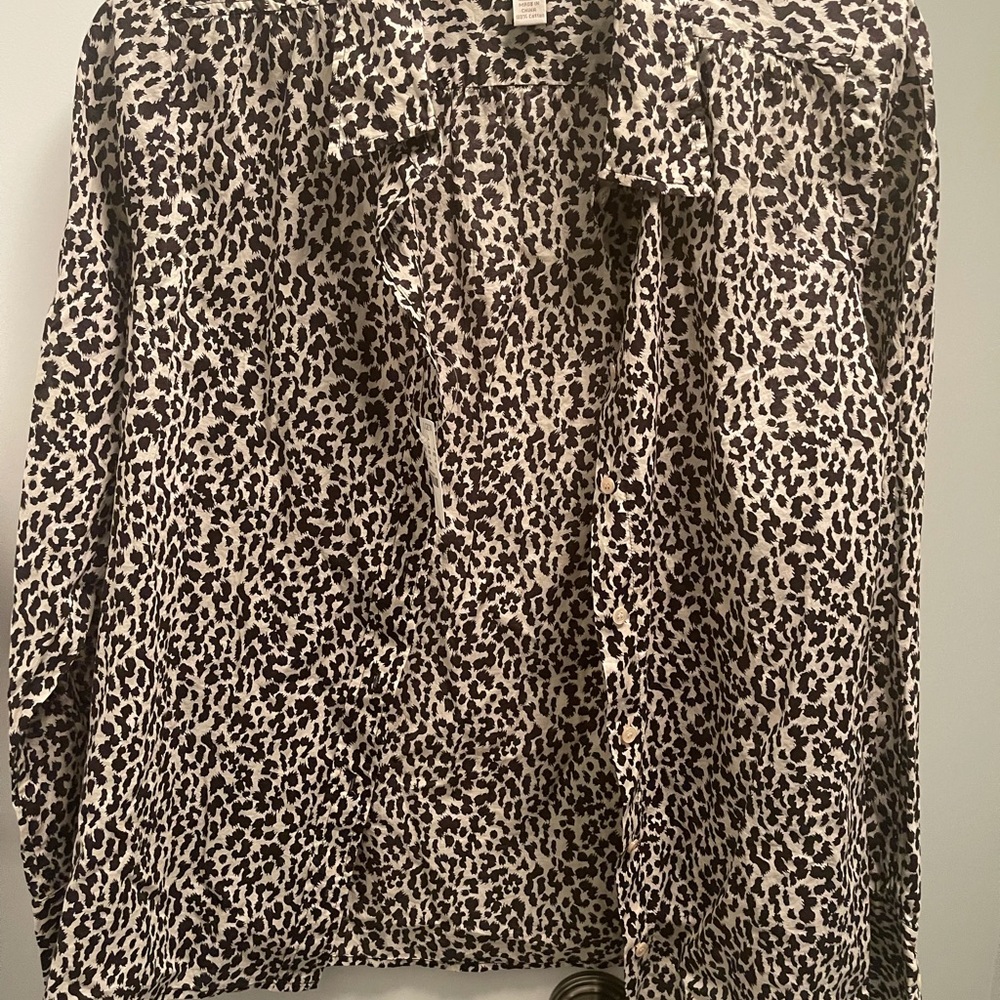 J crew button down blouse NWT animal  print blank and white pattern